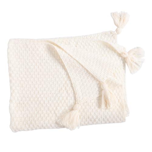 BEBEMOKO Nordische Boho Tagesdecke aus Weichem Strickfleece mit Fransen Atmungsaktive Kuscheldecke fürs Büro & Sofa Komfortable Tagesdecke für Gemütliche Nickerchen Zuhause