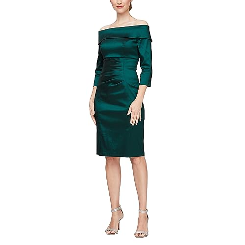 Image of Alex Evenings Women's Short Taffeta Portrait Collar Dress (Missy Petite Plus)