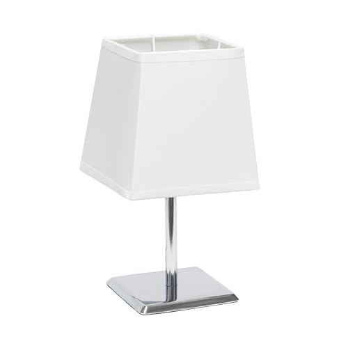 Simple Designs LT1209-WHT 9.65" Sleek and Square Mini Chrome Table Lamp with Empire Fabric Shade, for Living Room, Bedroom, Office, White by Simple Designs - Used condition - US$15.36