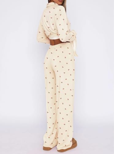 Image of Dressmine Ladies Long Sleeve Cute Pajama Sets 2 Piece Fall Outfits Button Up Pjs Set Loungewear
