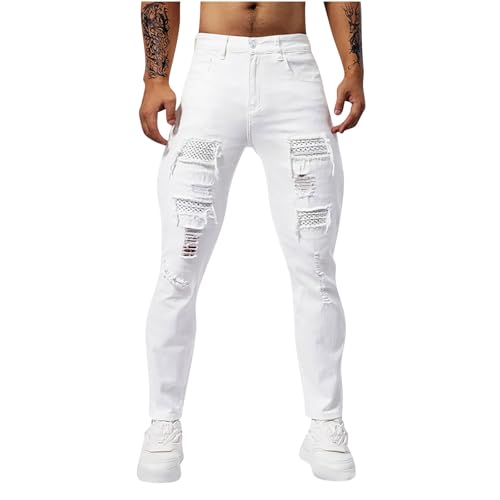 Jeans for Men Vintage Classic Ripped High Waisted Y2k Pants Slim Fit Stretch Tapered Denim Trousers Pants Street Wear