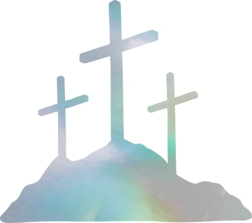 Image of Calvary Crosses Christian Jesus (Hologram) (Set Of 2) Premium Waterproof Vinyl Decal Stickers For Laptop Phone Accessory Helmet Car Window Bumper Mug Tuber Cup Door Wall Decoration