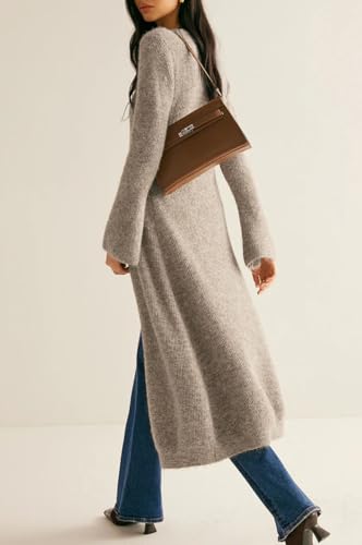 Image of Womens V-Neck Button Maxi Cardigan Bell Long Sleeve Open Front Split Breasted Sweater Dress