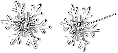 Women Sterling Silver Snowflake earrings Cubic-zirconia Hypoallergenic Chrismas earrings Sexy Snowflake stud