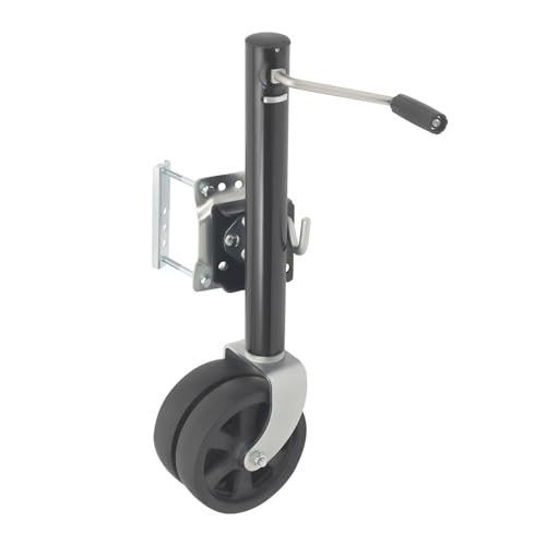 Sollevatore per rimorchio con 2 ruote e capacità 2000 lbs, altezza regolabile 67 – 93 cm, per timone da 6 – 14 cm, piastra girevole a 360°, rivestito di zinco (nero)