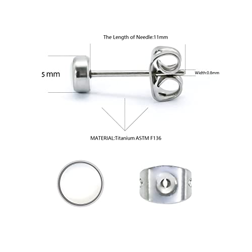 Titanium Stud Earrings For Women Girls Earrings 5Mm Natural Stone Gemstones Hypoallergenic Earrings Nickel Free Black Onyx Earrings For Women Sensitive Ears #TOP1