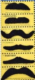 Party Port Stick-on Fake Moustache Set (Black, Assorted, 6 Pieces)