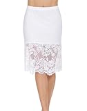 MANCYFIT Half Slips for Under Dresses Extender Slip Skirt for Women Lace Trim Long Underskirt 22 Inch White Medium