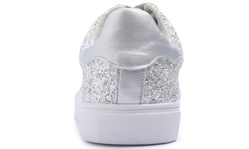 Image of FEVERSOLE Women's Fashion Lace Up Dress Sneakers Sparkly Party Shiny Shoes