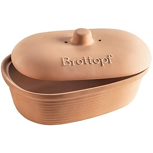 MÄSER 931996 Serie Ceramica Brottopf oval aus Naturton - Praktische Brotaufbewahrung - Brotbehälter mit Griff am Deckel - Brotkasten Ton unglasiert - atmungsaktiver Tontopf für Brot, Keramik, Braun
