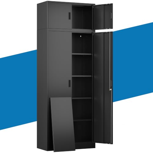 Image of 87 Inch Metal Storage Cabinet with Lock Doors,4 Adjustable Shelves