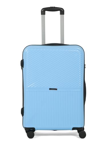Image of Teakwood Meduim Size 8 Wheels Trolley Bag, Hard Cabin with Zipper Closure, Adjustable Push Button & Cross Side Strap, Number Lock System 360 Degree (Medium, Powder Blue)