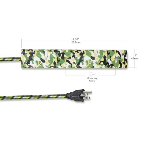 OSKOS Multitoma 6 Salidas con Cable Trenzado de 1.83 m, Protector de Circuito Integrado, Montable en Pared, Verde Camuflaje miniatura 4