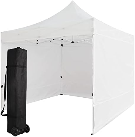 Pop Up Canopy Tent, 10x10 FT Instant Canopies Tent, Outdoor Commercial Folding Shelter Sidewalls with Adjustable Height, Storage Bag,8 Stakes, 4 Canopy Sandbags, 4 Ropes, White