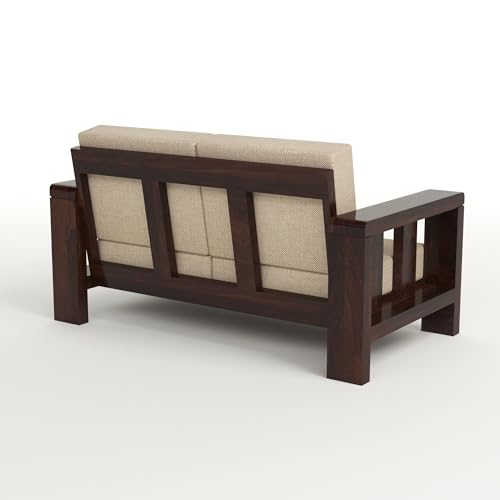 Image of Solid Sheesham Wooden 2 Seater Sofa Set - Two Seater Sofas with Comfortable Cushion | Wooden Sofa 2 Seater for Living Room Home & Office Furniture Decor (Walnut, Haney2 Seater)