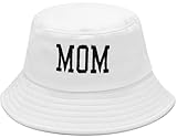 Malaxlx MOM Embroidered Bucket Hat for Mom Mother Women - UPF 50+ Wide Brim White Sun Hat for Beach Outdoor Travel Summer