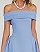 ZESICA Cocktail Dresses for Women's Elegant Off Shoulder Short Sleeve Swing A Line Wedding Evening Party Midi Dress,Blue,Medium