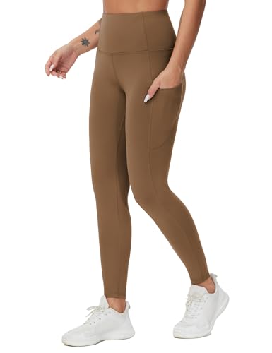 Image of THE GYM PEOPLE Thick High Waist Yoga Pants with Pockets, Tummy Control Workout Running Yoga Leggings for Women
