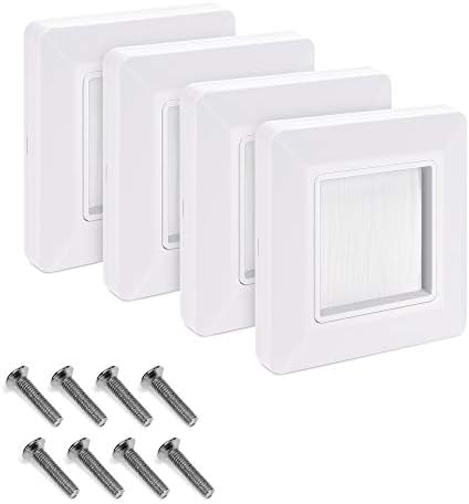 kwmobile Flush Brush Wall Plate - 4X Single Gang Flush Wall Mounted Brush Faceplate to Cover Outlets, Sockets and Tidy Up Wires and Cables - White