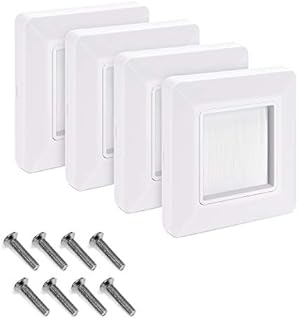 kwmobile Flush Brush Wall Plate - 4X Single Gang Flush Wall Mounted Brush Faceplate to Cover Outlets, Sockets and Tidy Up Wires and Cables - White