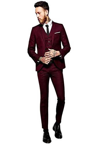 Costume Homme 3 Pièces avec Gilet Veste et Pantalon pour Mariage et Banquet