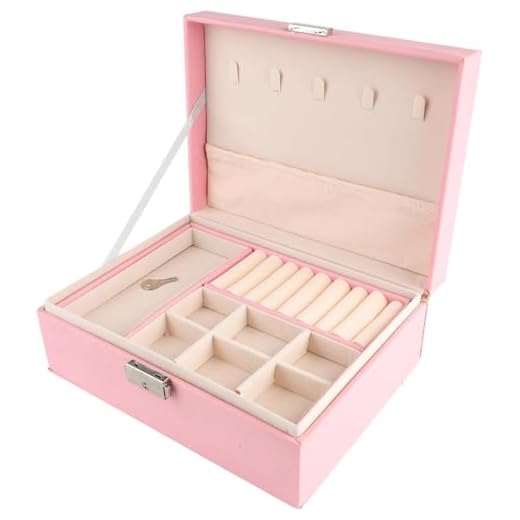 Amarme - Maleta Porta Joias Elegance Interior em Veludo com Tranca. Estojo Organizadora Grande de Dupla Camada para Joias, Brincos, Anéis, Bijuterias. Porta Jóias para Viagem Porta-Jóias Luxo (Rosa)