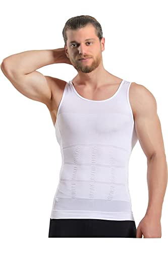 2X Compression Shirts For Men - Mens Slimming Body Shaper Vest - Tight Tank Top For Men - Compression Shirt Tank Top (White-White, L) #TOP5