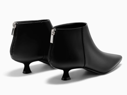 Image of Coutgo Womens Kitten Low Heel Booties Pointed Toe Short Ankle Boots Back Zipper Fall Shoes