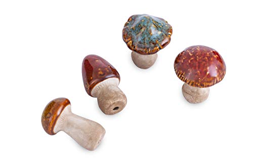 Ficiti Ceramic Mushrooms Figurine Garden Decor, Lawn Mushrooms Decor, Garden Pots Decoration, Set Of 4, 3 Inches High #TOP1