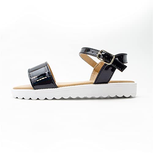 Children Flat Toe Sandals Flower Beach Shoes Little Girls Sandals Sandals for Outer Wear Baby Beach Sandals (Black, 8-9 Years Little Child)3