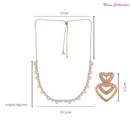 Image of Nilu's Collection Rose Gold Plated | American Diamond Stone Studded | Anti Tarnish Jewellery Set for Women and Girls | Matching Earrings | Perfect for Weddings and Special Occasions (Style 3)