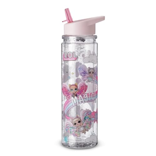 LOL Surprise! Kids Water Bottle 550ml Glitter Effect BPA Free Plastic with Flip Up Straw Lid – Official Fairy Magic Design, Dishwasher Safe Children’s Drinks Bottle