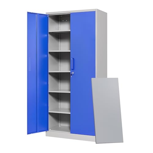 Image of Letaya Metal Garage Storage Cabinets with Lock Door and Adjustable Shelves, Steel Tool Cabinets for Home,Office,Warehouse Organisieren (Blue Gray)