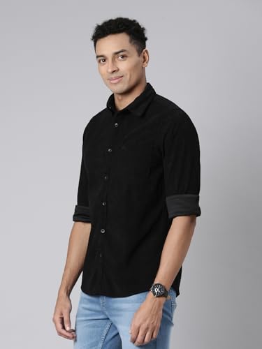 Image of Chennis Men Solid Spread Collar Full Sleeve Casual Corduroy Shirt
