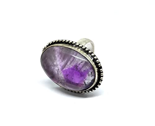 ASTROGHAR Natural Amethyst Crystal Free Size Oval Crystal Ring Fo...