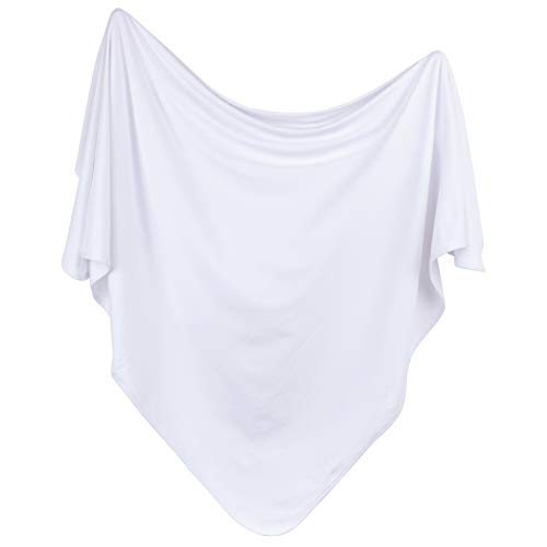 Image of Ely's & Co. Cotton Knit Jersey Swaddle Blanket and 2 Beanie Gift Set, Large Receiving Blanket - White