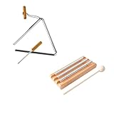 8 inch Triangle Hand Percussion with Energy Chime: Rhythm Steel Triangles Musical Instrument and Hand Bell Trio 3 Tone Percussion for rhythm education dinner Bell party classroom music