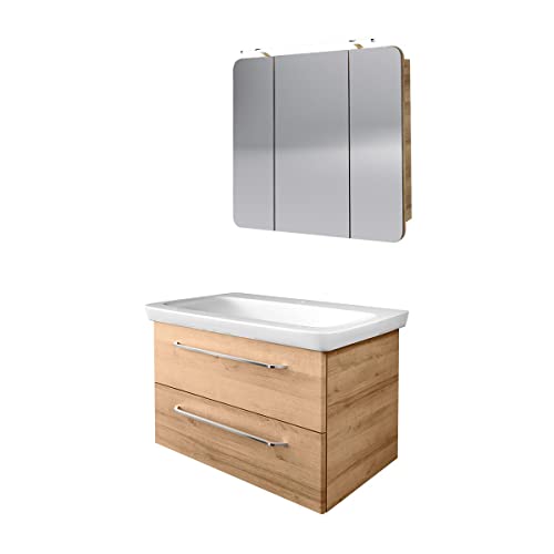 Waschtisch-Set Mit Beleuchtung & Spiegel – 50x70 Cm Spiegel, Unterschrank 40x22x58 Cm