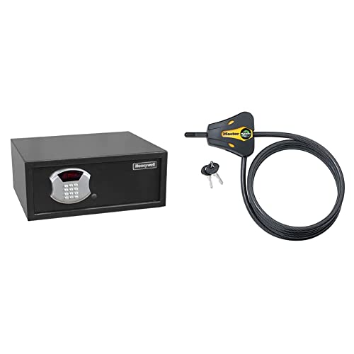 Honeywell Safes & Door Locks - 5105 Low Profile Steel Security Safe, Black, 1.0 Cubic Feet & Master Lock 8419Dpf Python Cable Lock With Key, 1 Pack, Black And Yellow, 6' X 5/16" Diameter #TOP6