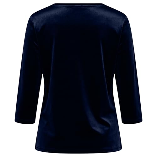 Velvet Shirt Women 2026 Loose Fit Velour Tshirts Shirts Navy | Velour, Crew Neck, 7/8 Sleeve, Comfort, Tunic, Oversized, Lightweight, Old Women, Business Casual — view 3