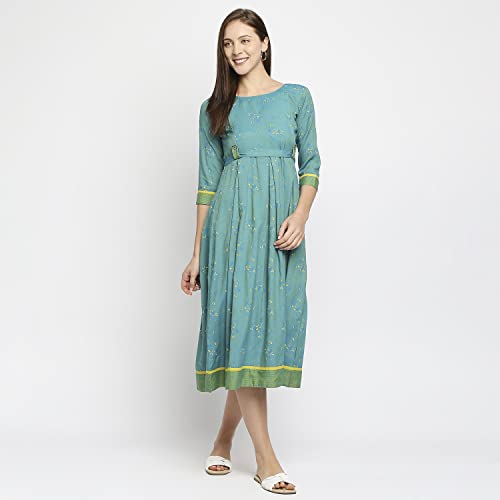 Image of DUMMY SHAPE Maternity Dress For Women | Anarkali Feeding Kurti Gown For Mothers With Nursing Zippers For Breastfeeding In Cotton Viscose | Pregnancy Gifts (DS-MAT-P049-4XL, Turquoise)