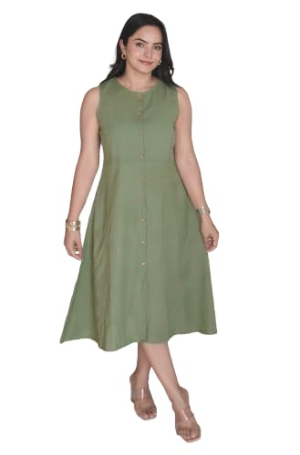 Janasya Women's Rust Linen Cotton Solid A-line Dress product image 8