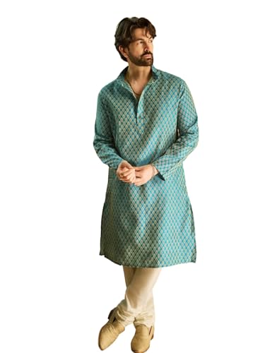 Image of SOJANYA(Since 1958 Men's Silk Blend Paisley Design Kurta & Off-White Churidar Pyjama Set