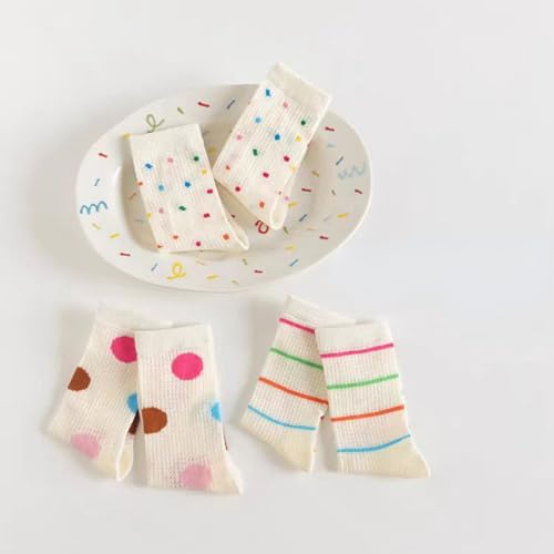 3 Pairs Girls’ Thin Crew Socks for Summer Spring, Cute Cotton Mesh Colorful Mid-calf Socks with Ruffle Trim Polka Dot4