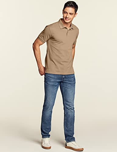 Tsla Men's Cotton Pique Polo Shirts, Classic Fit Short Sleeve Solid Casual Shirts, Performance Stretch Golf Shirt, Cotton Blend Polo Beige, Large #TOP2