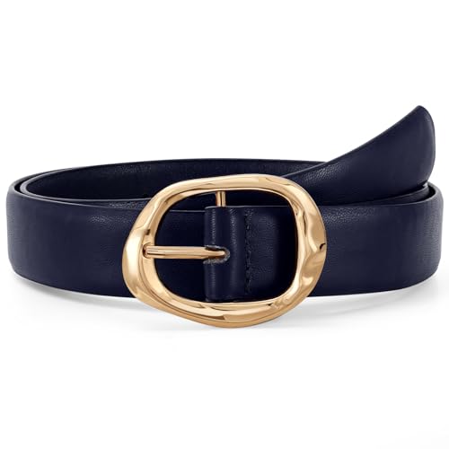 Women Leather Belt for Jeans Pants Ladies Casual Waist Belt Fashion Women Belt with Gold Buckle