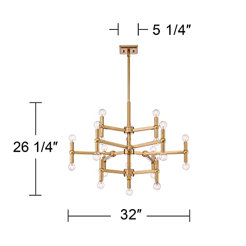Possini Euro Design Marya Dark Satin Brass Gold Hanging Chandelier Lighting 32" Wide Modern 24-Light Fixture For Dining Room Living House Home Foyer Kitchen Island Entryway Bedroom High Ceilings #TOP3