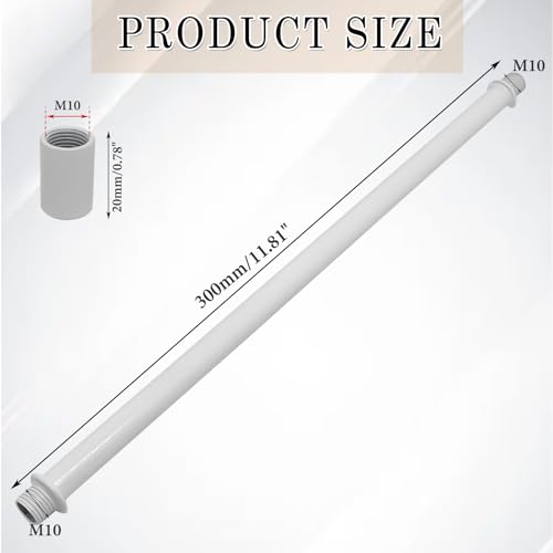 Image of 2pcs White M10 Straight Pipe Lamp Stem Kit with Connector,Threaded Extension Rod Metal Lamp Parts Replacement,with 2pcs M10 Connector(Length:300mm /11.81 inch)