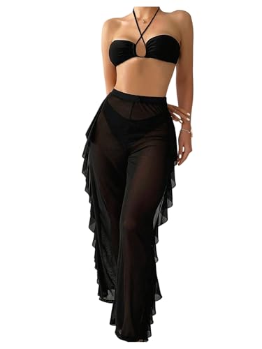 Bikini à volants résolvant le manque de couvrance avec son pantalon inclus
