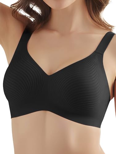 COMFELIE No Wire Seamless Wireless Bra One-Piece Full Coverage Underarm & Back Smoothing for Large Bust Minimizer Black